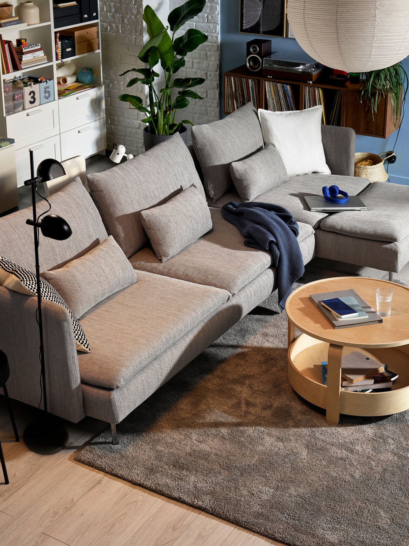 A with chaise longue/Viarp beige/brown SÖDERHAMN 4-seat sofa-bed