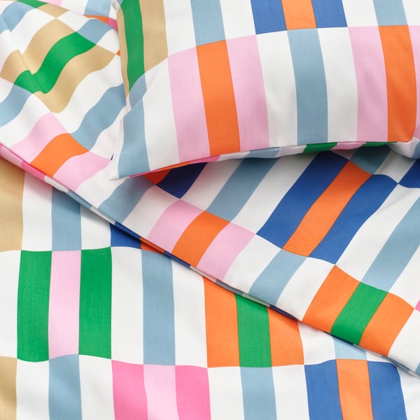 A multicolour KLIBBKORSÖRT duvet cover and pillowcase