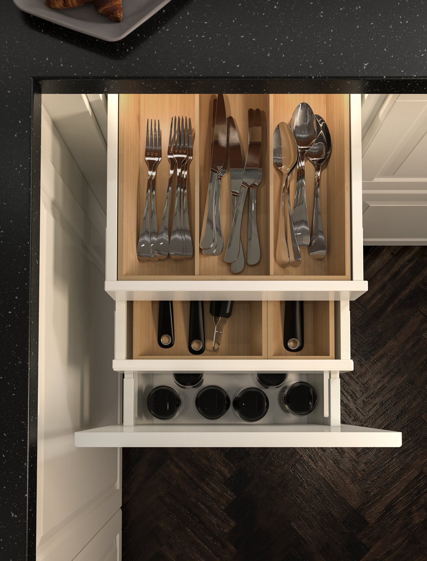 A dimmable white MITTLED LED ktchn drawer lighting w sensor in the kitchen