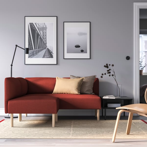 A Gunnared/brown-red wood LILLEHEM modular corner sofa, 2-seat