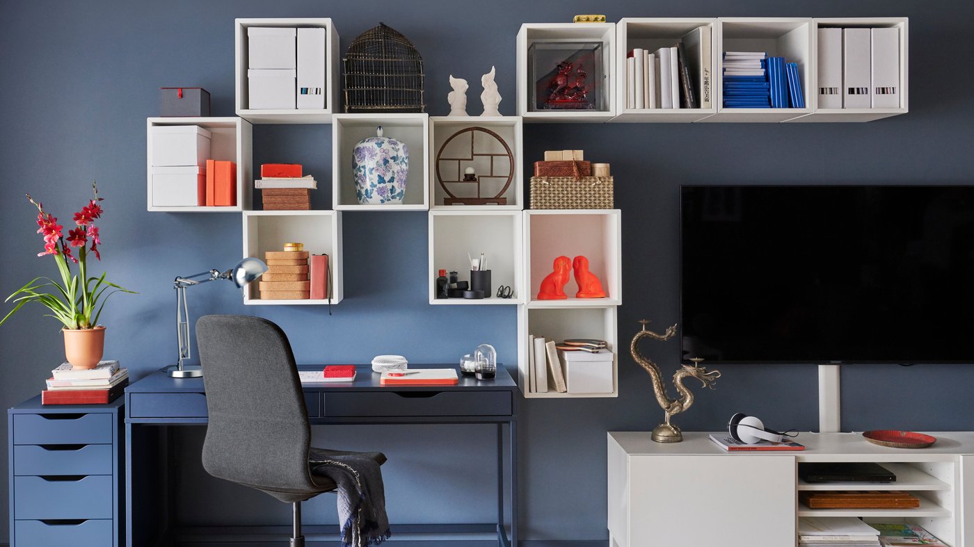 A white EKET cabinet