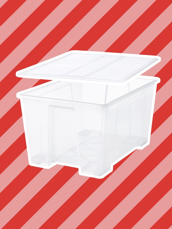 A transparent SAMLA box with lid