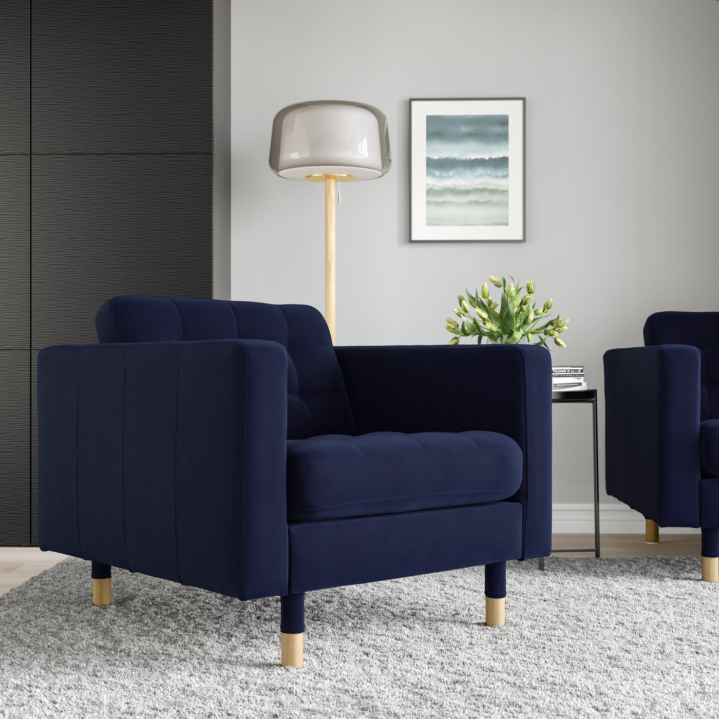 A Djuparp dark blue/wood MORABO armchair
