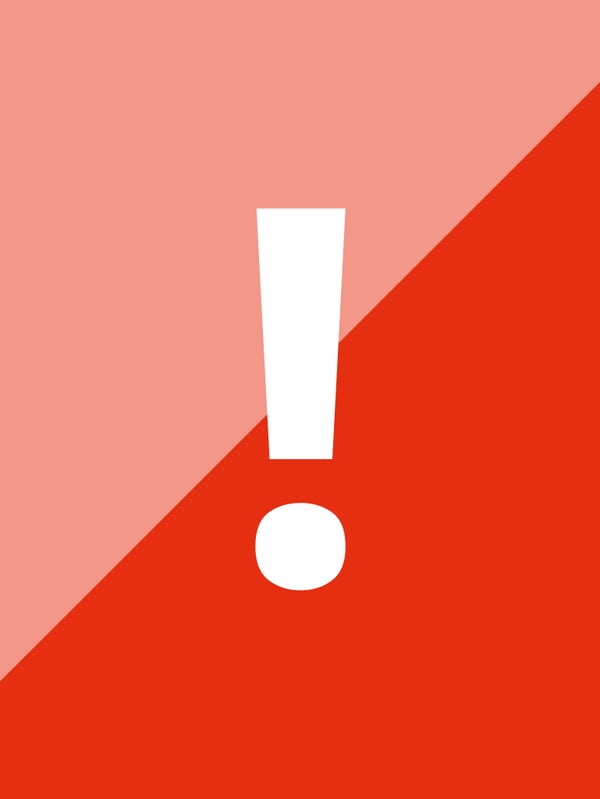 Auf einem rosa roten Hintergrund wird ein großes weißes Ausrufezeichen abgebildet.