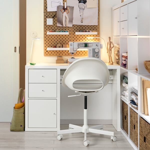 A white KALLAX desk