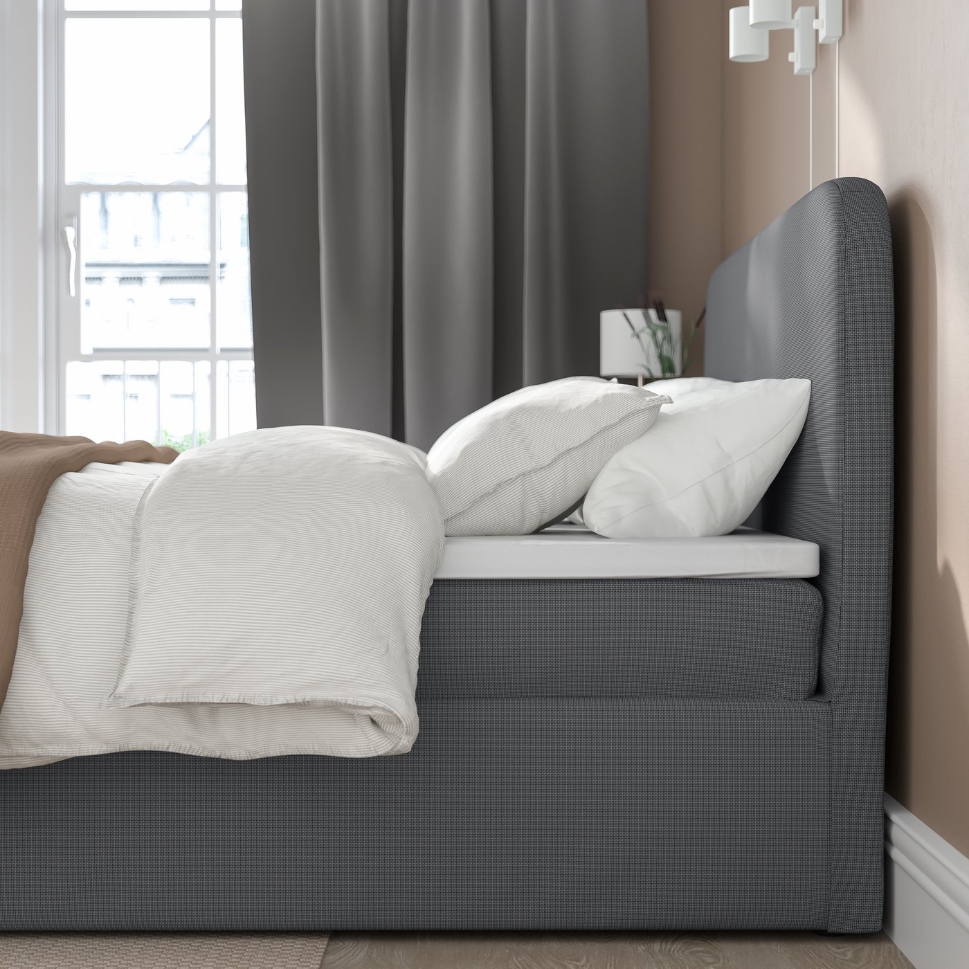A medium firm/Kabusa dark grey BLÅFJÄLLET ottoman divan bed