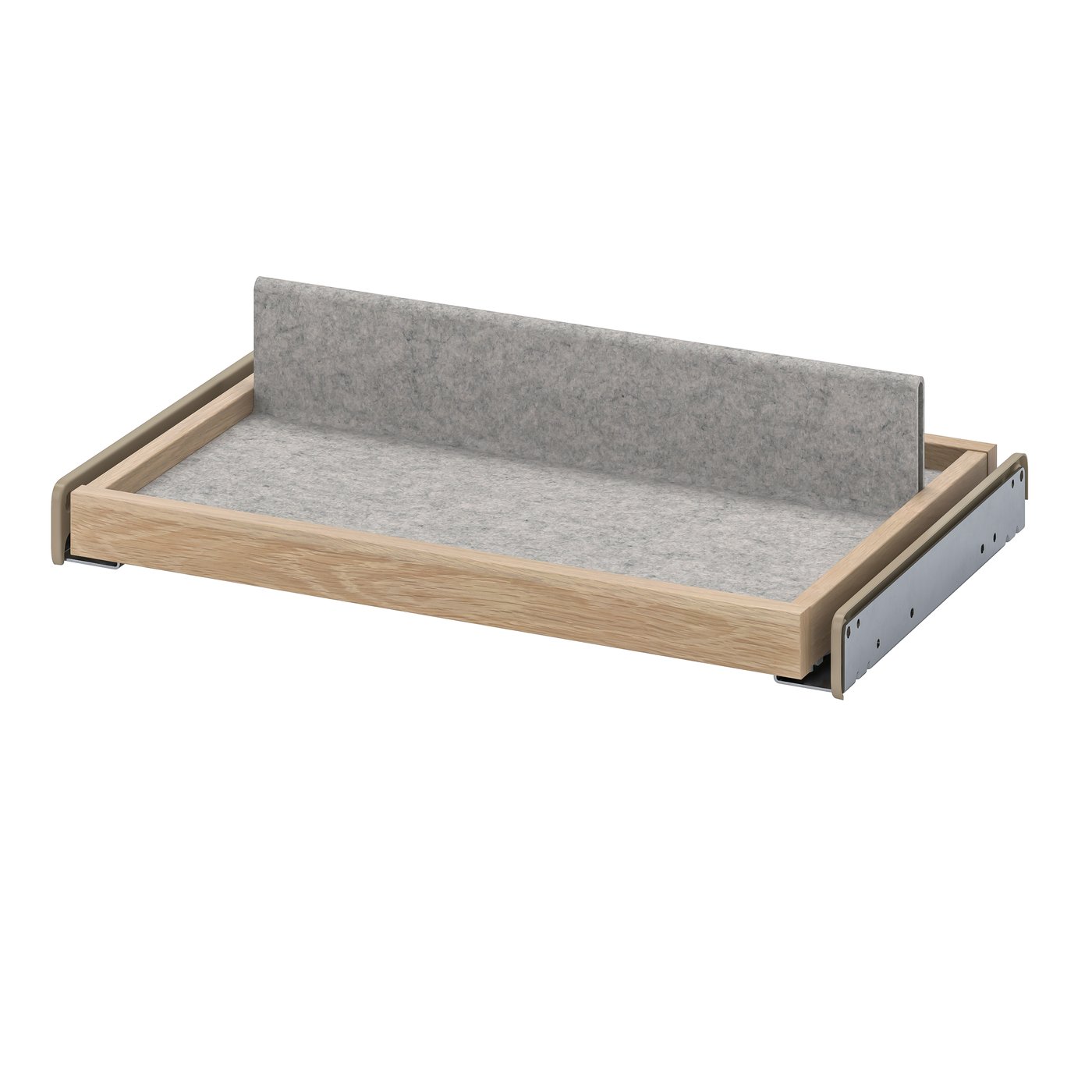 IKEA KOMPLEMENT utdragbart hyllplan med skoinsats, vitlaserad ekeffekt/ljusgrå, 50x35 cm