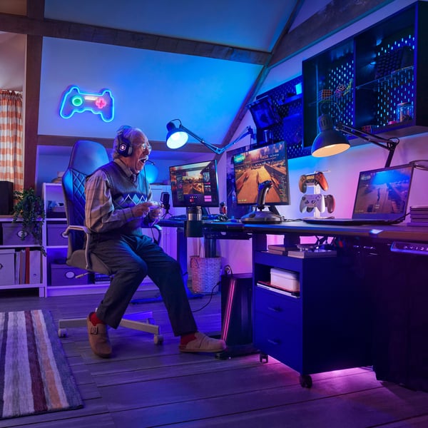 Grandfather playing game