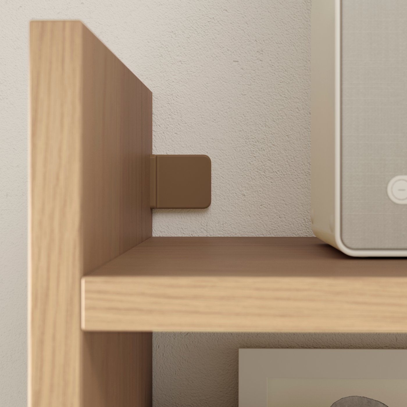 An oak effect LÅDMAKARE cabinet with sliding doors