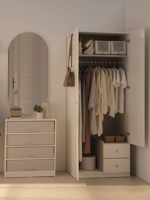 A white/light grey BRUKSVARA bedroom furniture