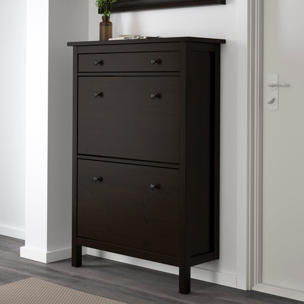 A black-brown HEMNES shoe cabinet with 2 compartments
