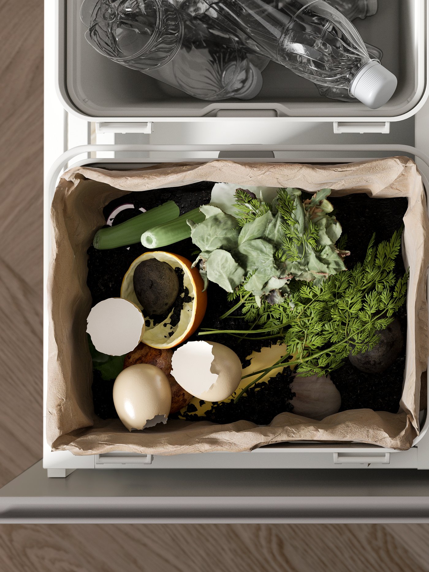 A light grey HÅLLBAR bin with lid