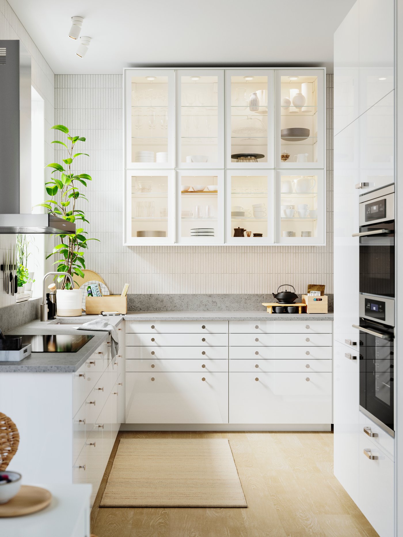A white/clear glass HEJSTA glass door in the kitchen