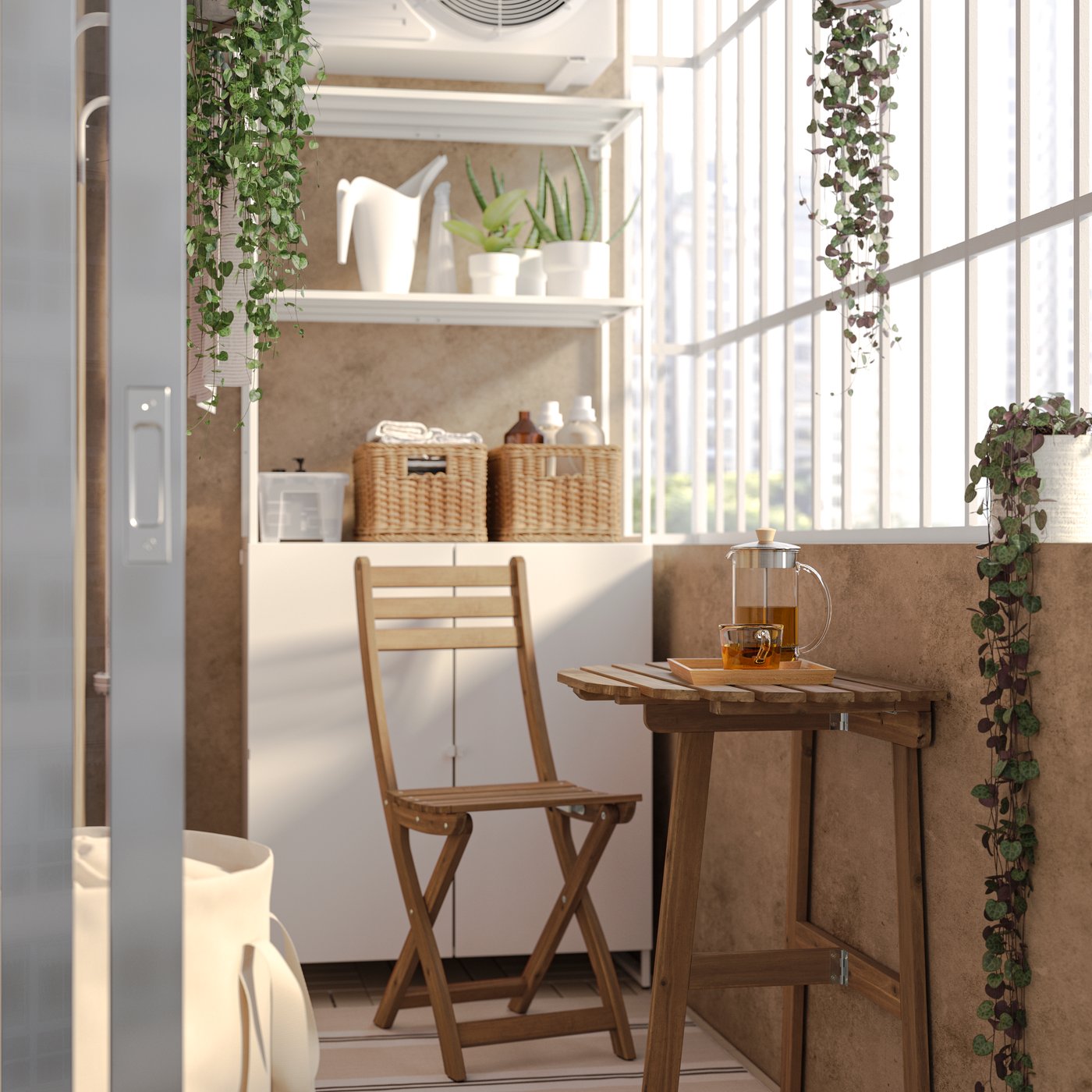 A dark brown ASKHOLMEN table for wall+1 fold chr, outdoor