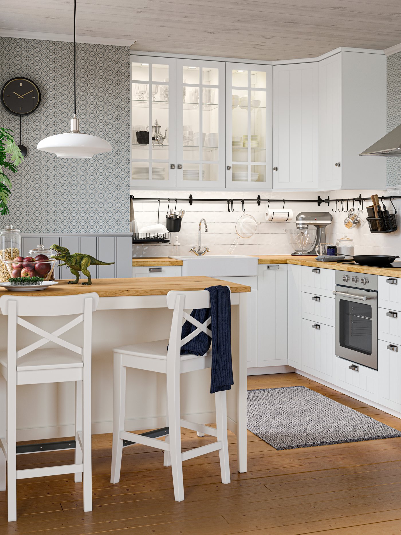 A white INGOLF bar stool with backrest