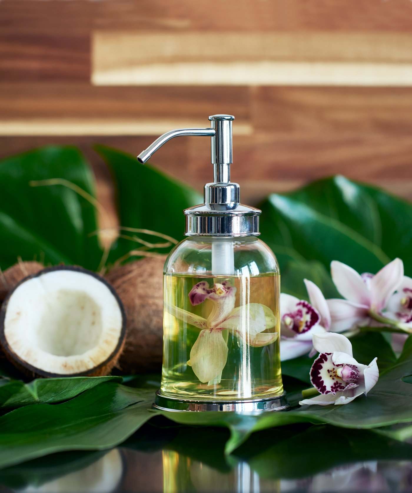 A chrome-plated BALUNGEN soap dispenser