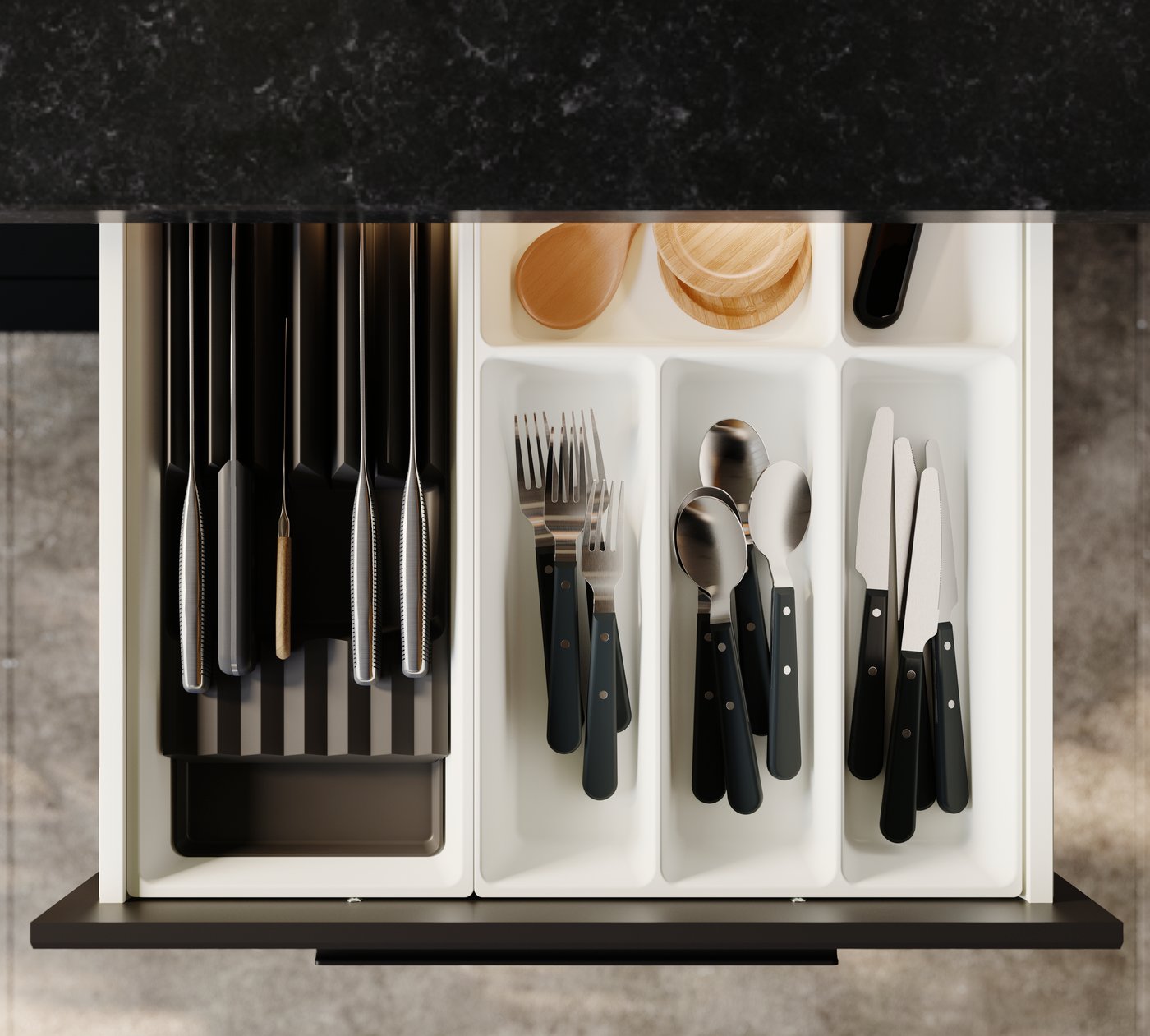 A white UPPDATERA cutlery tray in the kitchen