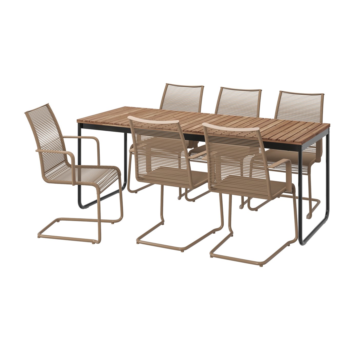 IKEA VÄSMAN / bord+6 karmstolar, utomhus, utdragbar ljusbrunlaserad/brun, 135x190/74 cm