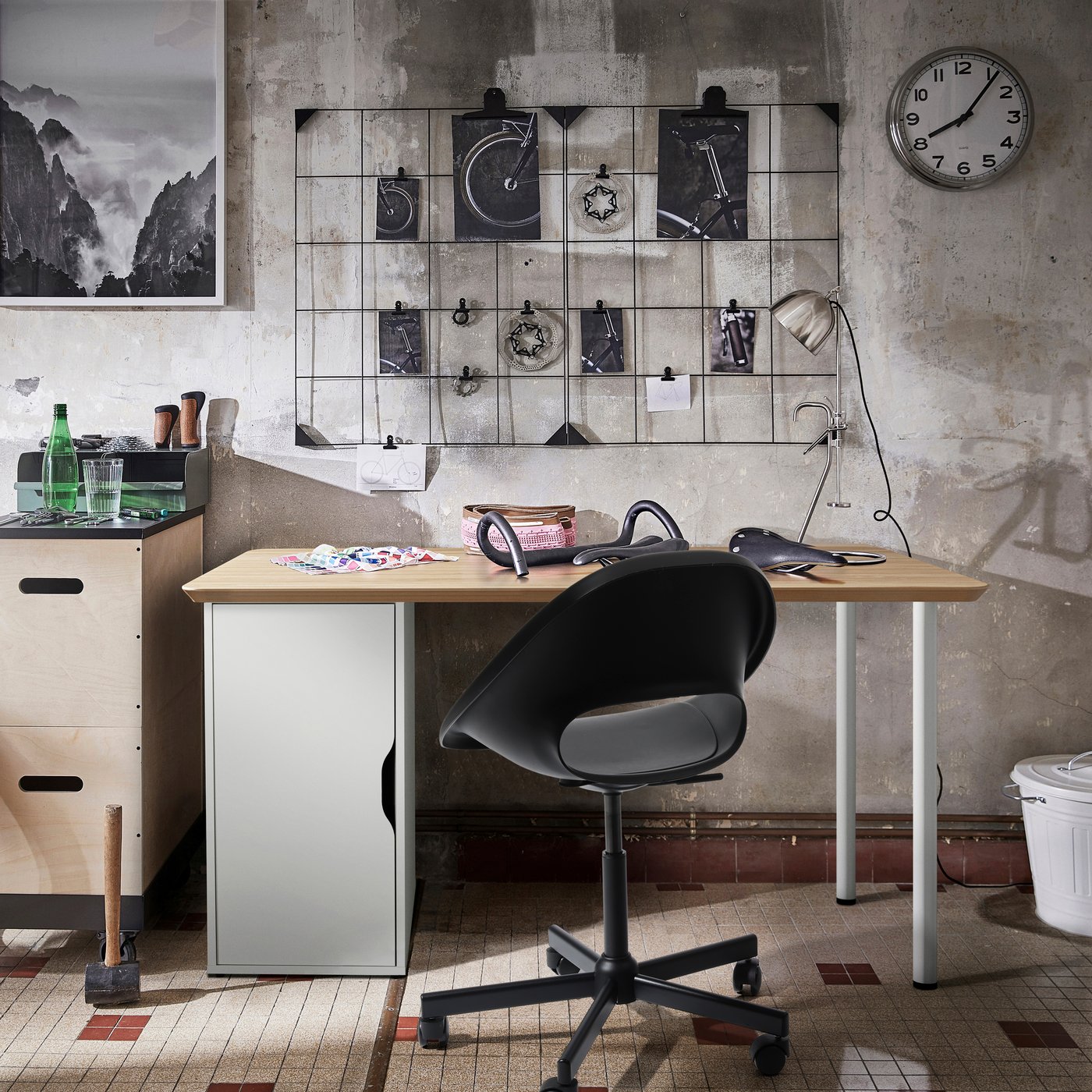 IKEA ANFALLARE / ALEX skrivbord, bambu/vit, 140x65 cm