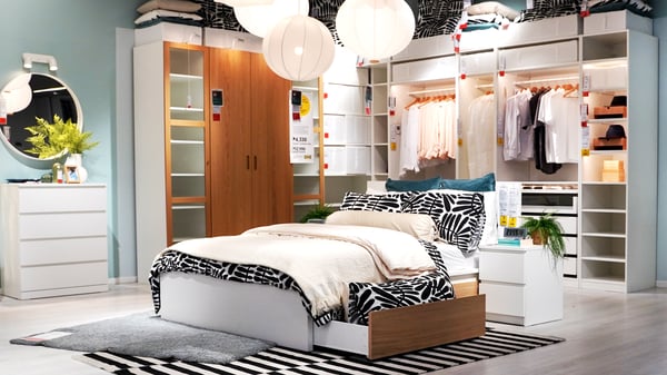 A white MALM bed frame, high