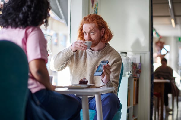 A couple having a coffee in an IKEA restaurant 