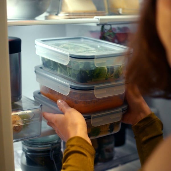 A rectanosoba wkładająca pojemniki 365+ do lodówki