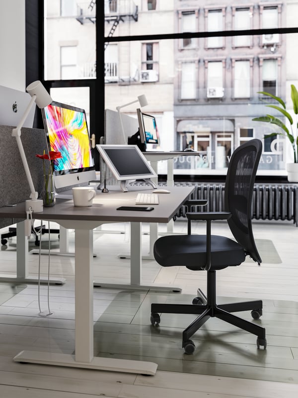 A white IKEA 365+ mug in the home office