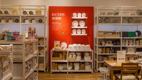 食器やテーブル等が陳列している。