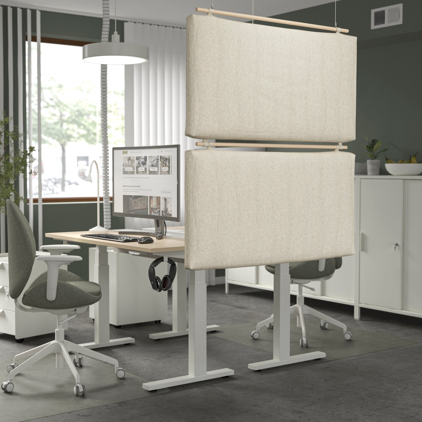 A Gunnared beige MITTZON acoustic baffle.