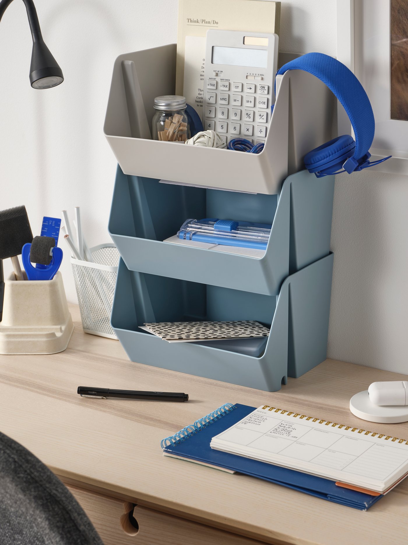 A light grey FODERTRÅG organiser for desk/wall