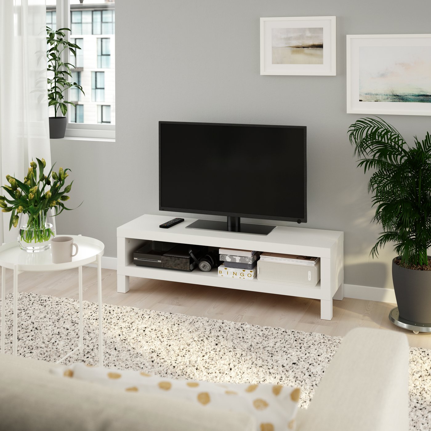A white LACK TV bench in the living room