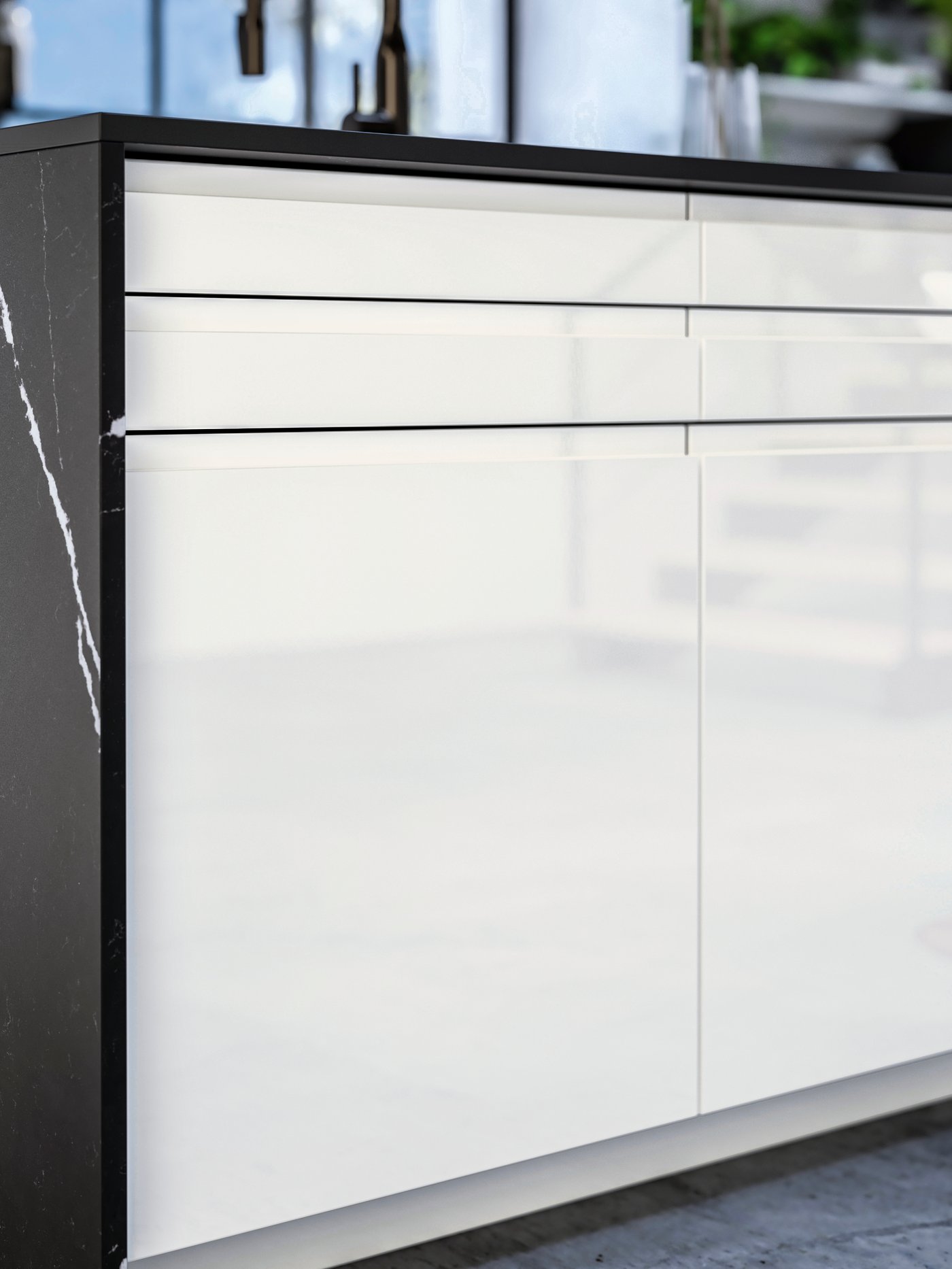 High-Gloss White Kitchen With Integrated Handles - IKEA UK