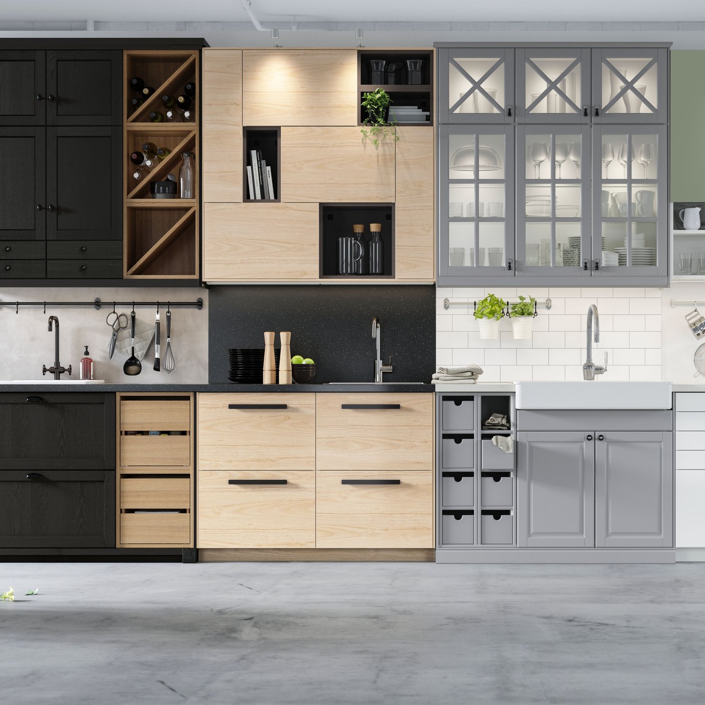 Eine Variation von verschiedenen Küchfronten der METOD Küchenserie.