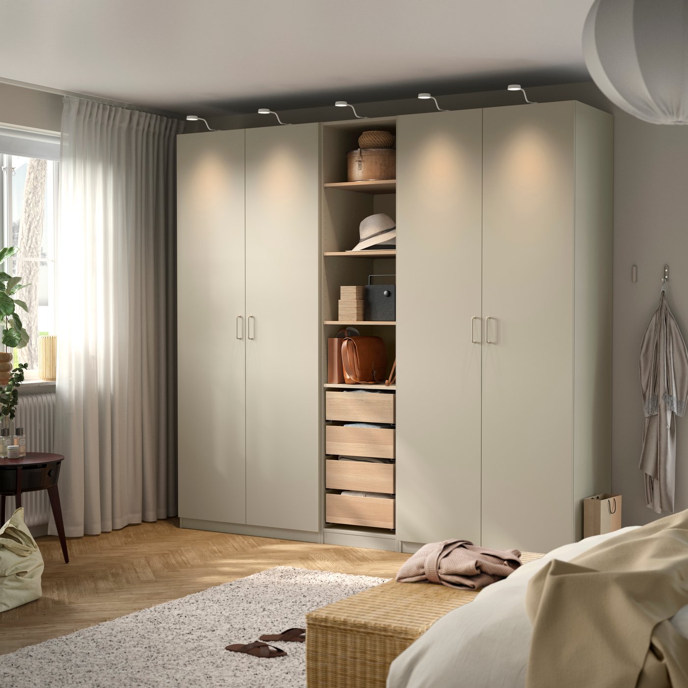 IKEA PAX / FORSAND garderobskombination, gråbeige/vitlaserad ekeffekt gråbeige, 250x60x236 cm