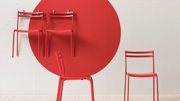 4 red GENESON chairs