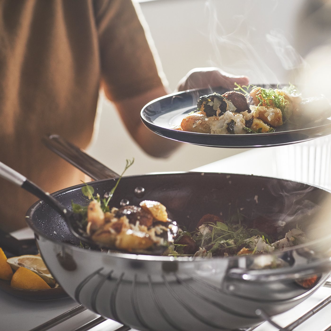 A stainless steel/non-stick coating IKEA 365+ wok