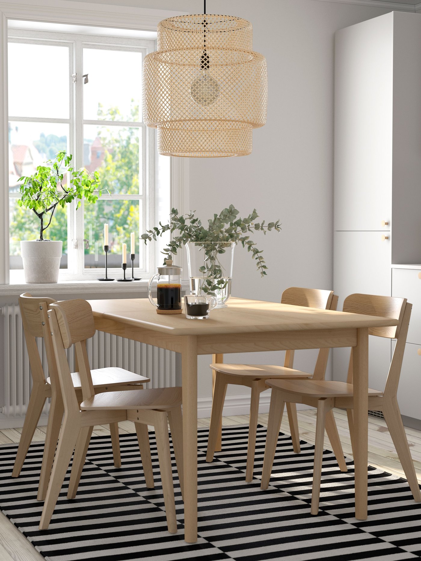 A light beech veneer/ash LISABO table and 4 chairs