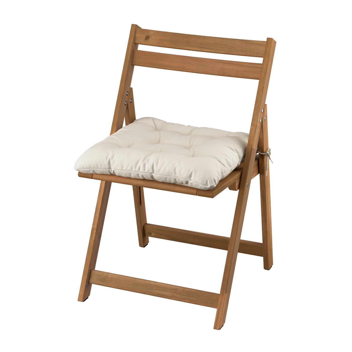 IKEA NÄMMARÖ stol, utomhus hopfällbar/ljusbrunlaserad kuddarna ljust gråbeige