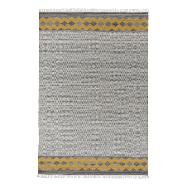 RYSSGRÄS リスグレースラグ 平織り, グレーイエロー/ハンドメイド