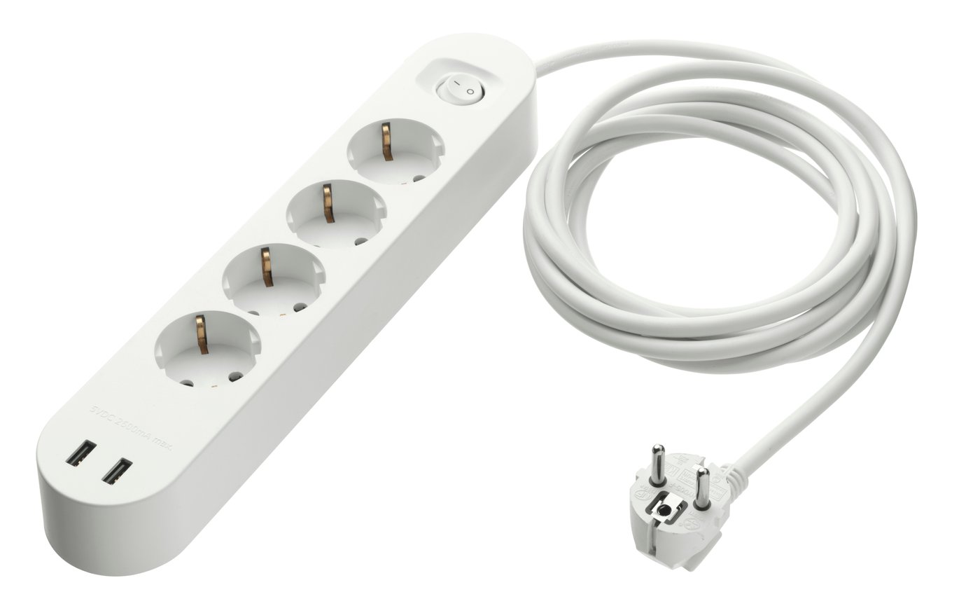 IKEA KOPPLA grenuttag m 4 hål och 2 USB-portar, vit, 3.0