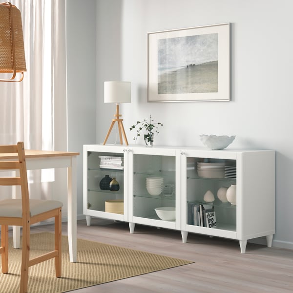 Combinaison de rangement BESTÅ en verre clair blanc/Ostvik/Kabbarp avec portes