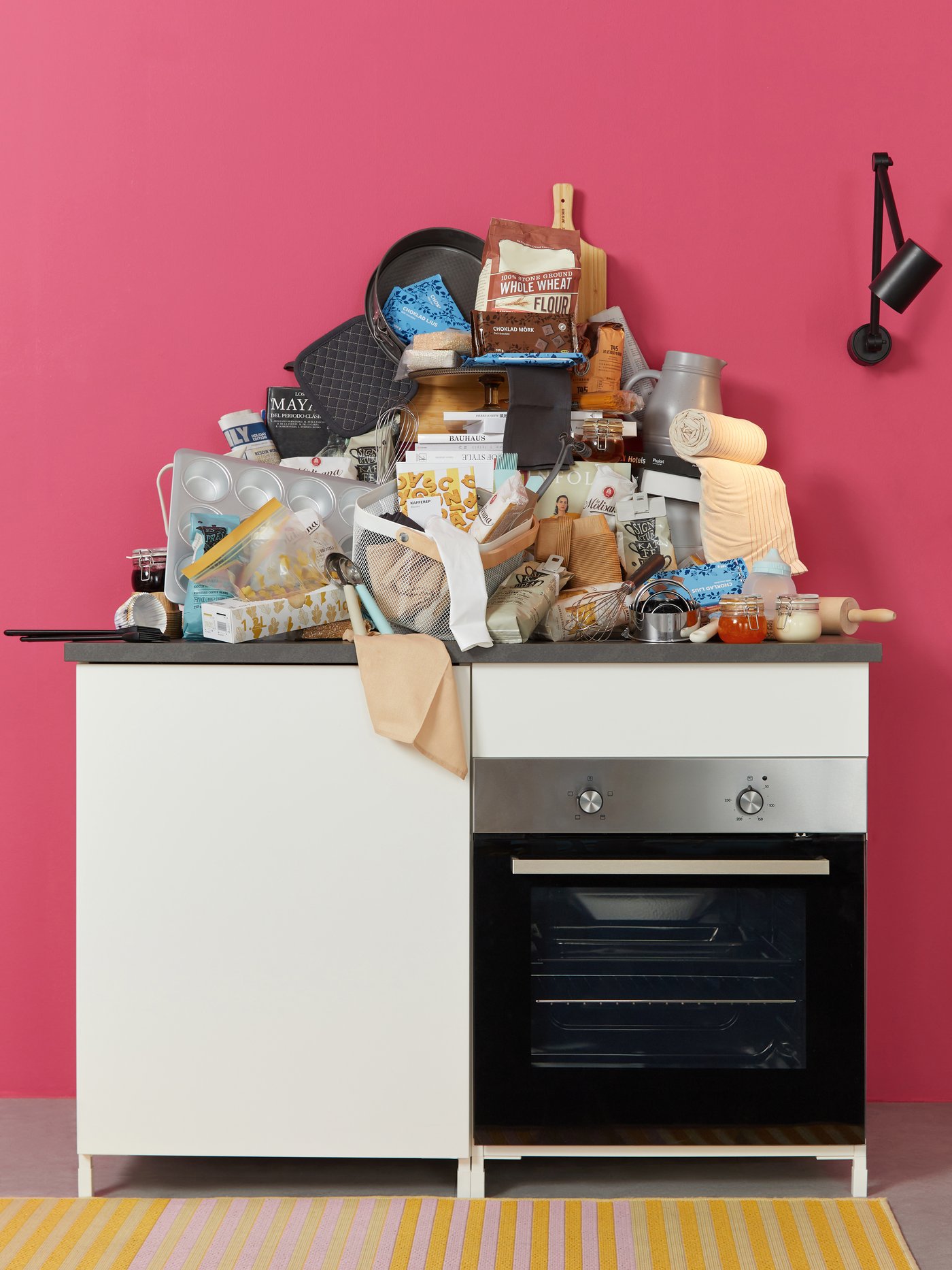 A cluttered kitchen setup