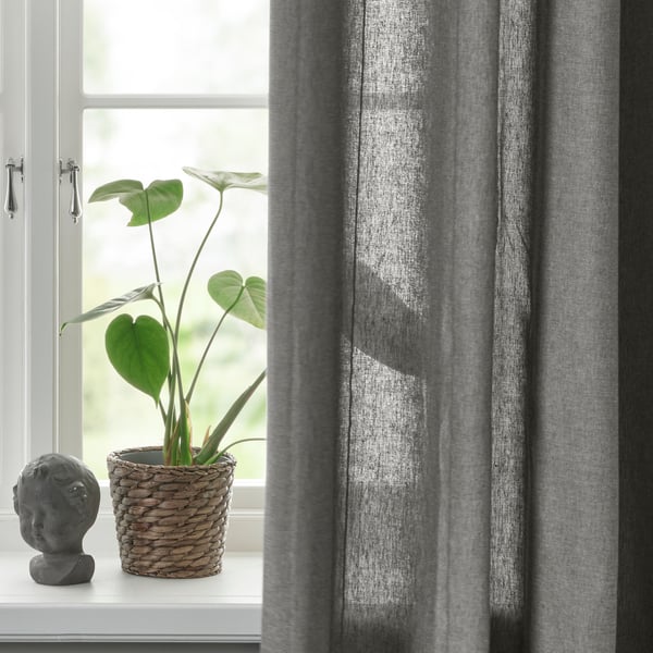 A with heading tape/dark grey LENDA curtains with tie-backs, 1 pair