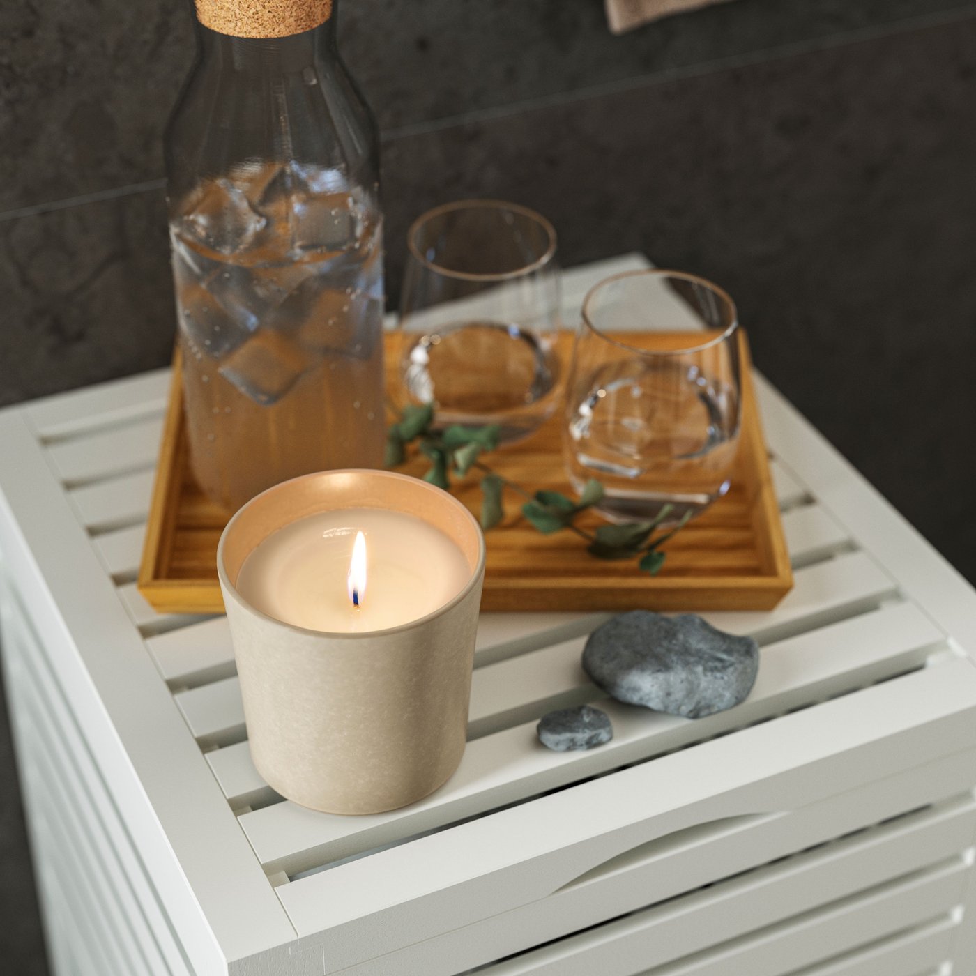 A white MUSKAN storage stool