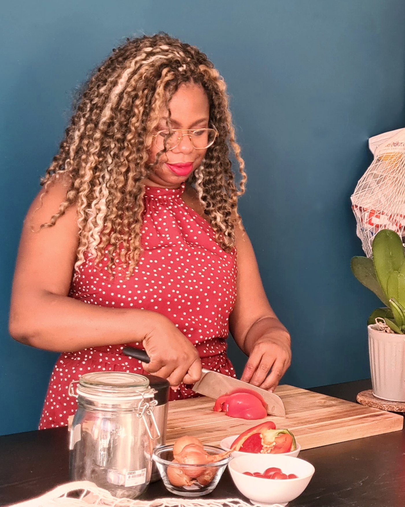 Nureen is cooking her food