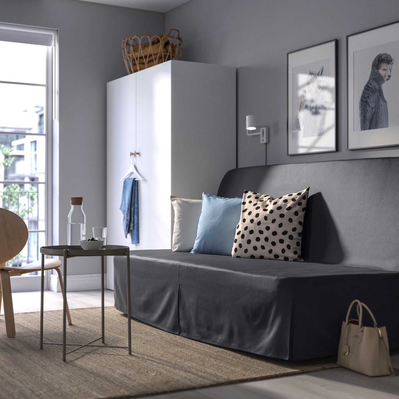 IKEA NYHAMN 3-sits bäddsoffa, med skummadrass naggen/mörkgrå