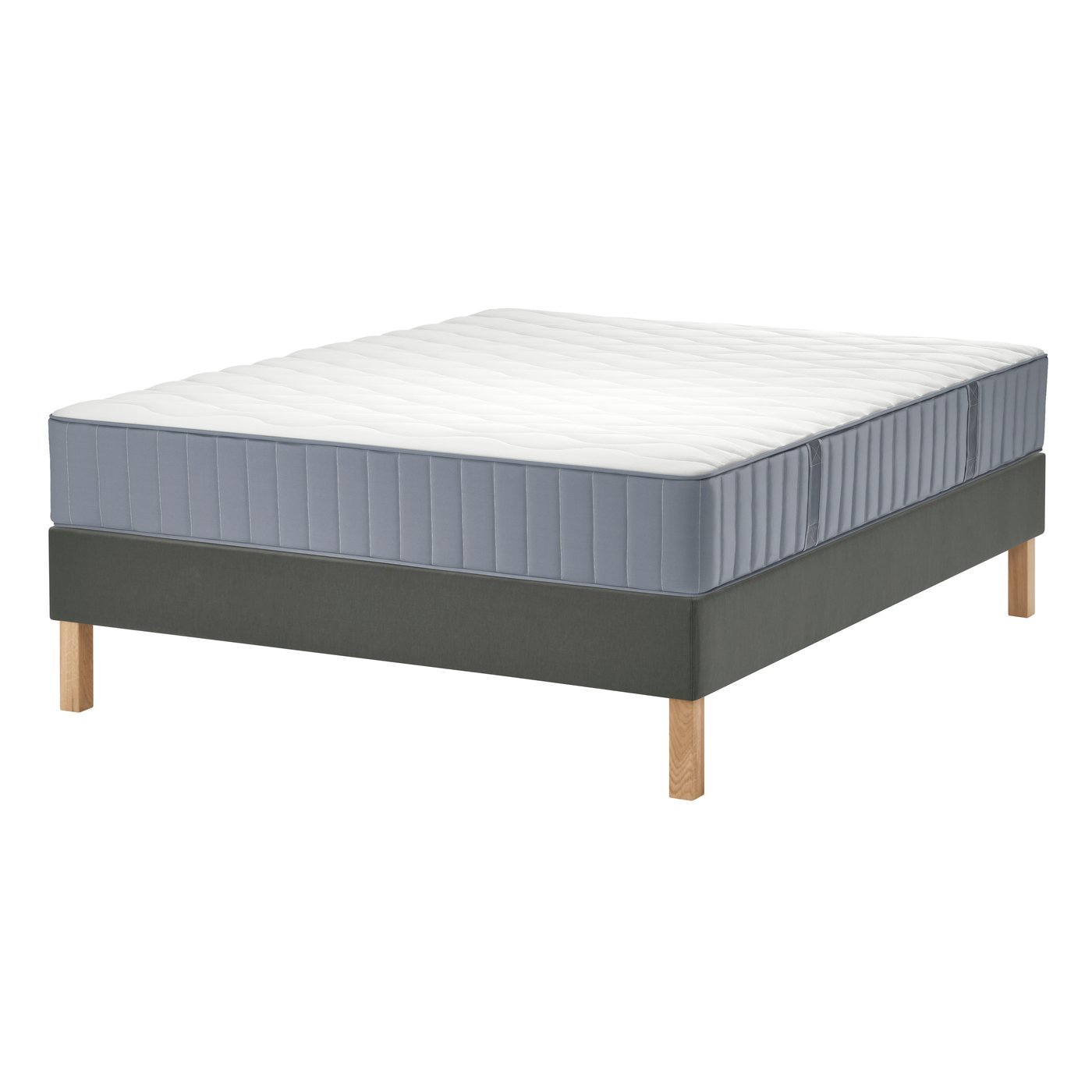 IKEA LYNGÖR kontinentalsäng, vågstranda medium fast/ljusblå mörkgrå, 140x200 cm
