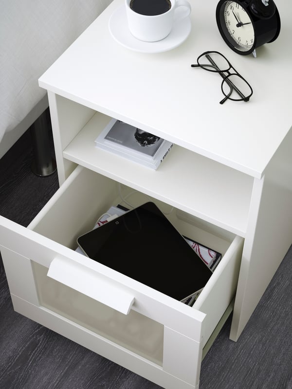 A white BRIMNES bedside table