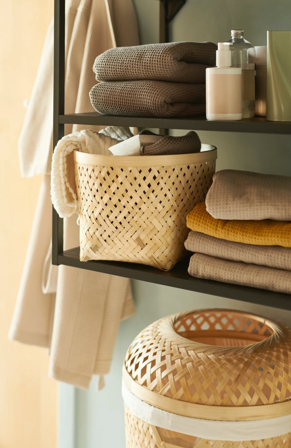Boxes on two shelves