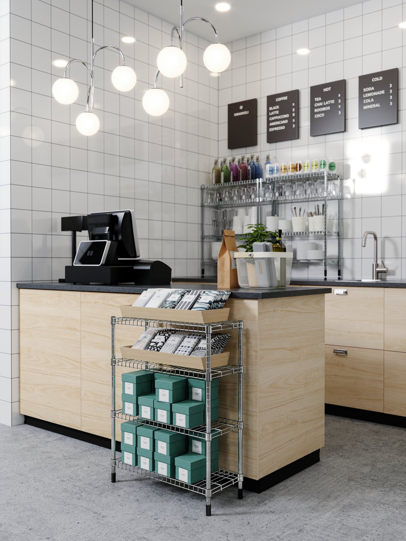 A chrome-plated/opal white glass SIMRISHAMN pendant lamp, 3-armed in the home office